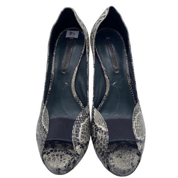 NEW BCBGMaxAzria Pump Nate Black Snake Print Leather Peep Toe Size 9.5 - Picture 4 of 13